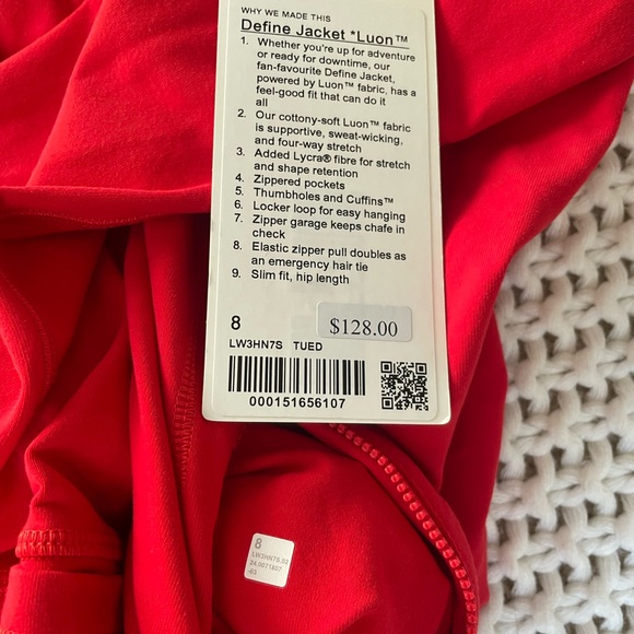 lululemon define jacket luon true red size 8 - Picture 6 of 8